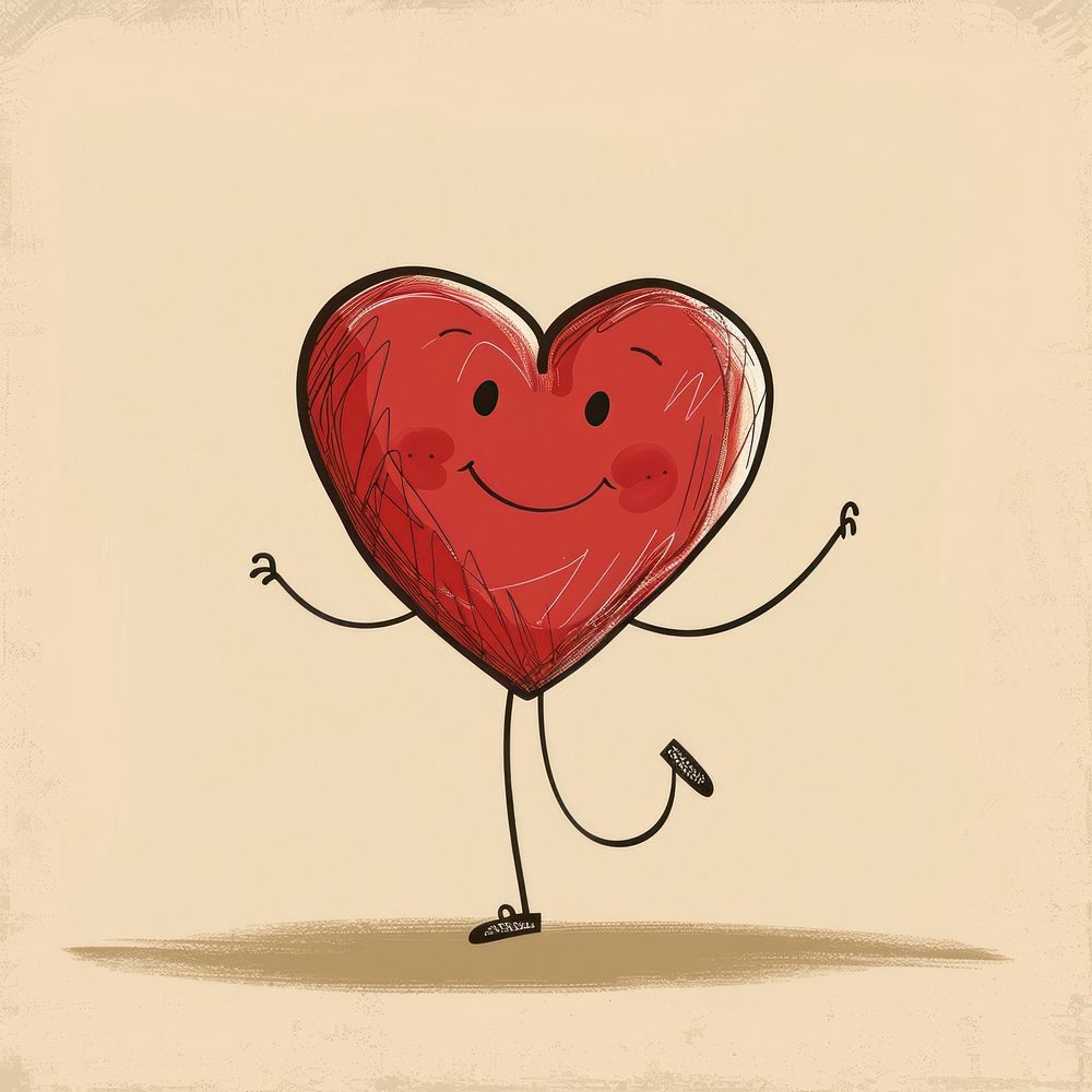 Retro heart character balloon draw creativity.