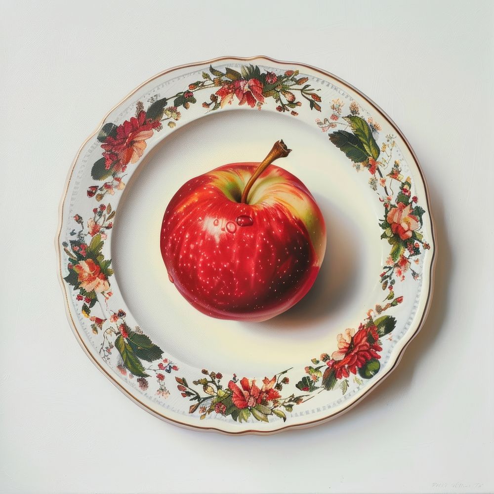 A single apple porcelain plate art.