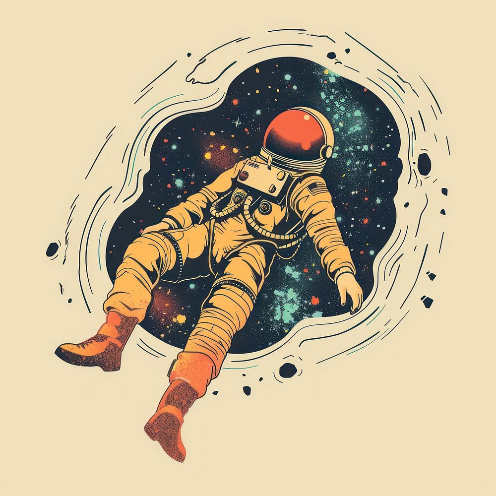 Astronaut man floating illustrated astronomy outdoors.