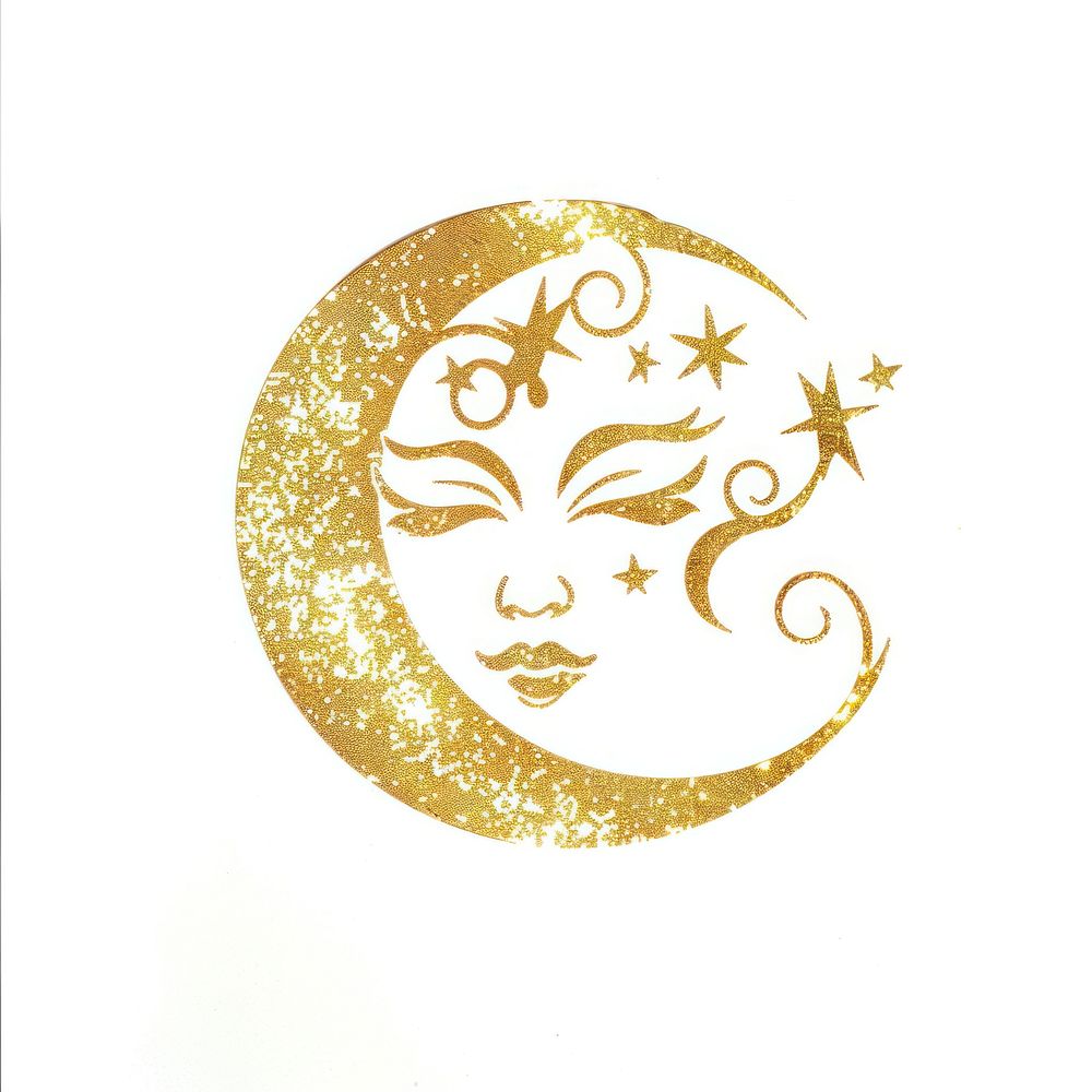 Crescent moon gold white background representation.