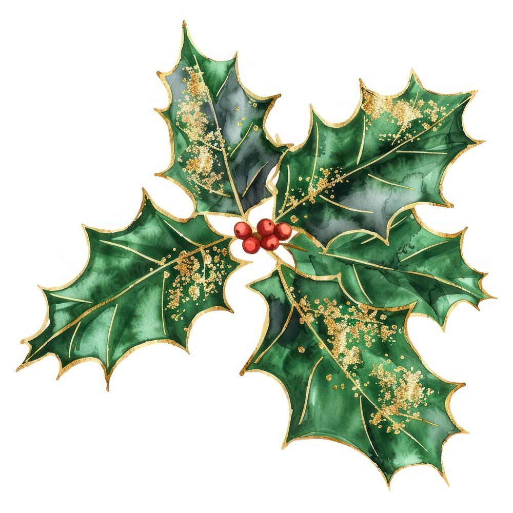 Ink painting of holly leaf emphasize with gold glitter in object accessories chandelier accessory.