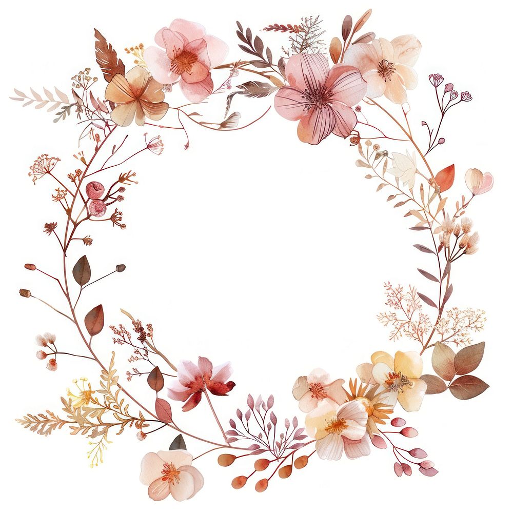 Dried flowers circle frame pattern plant white background.