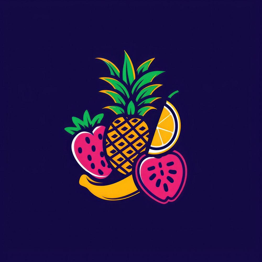 Logo of tropical fruits pineapple berry plant.
