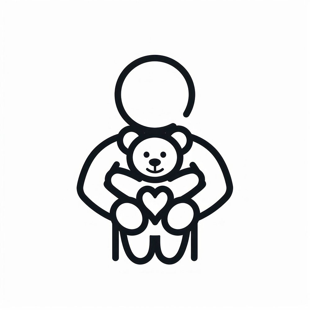 Logo of person holding teddy bear line representation creativity.