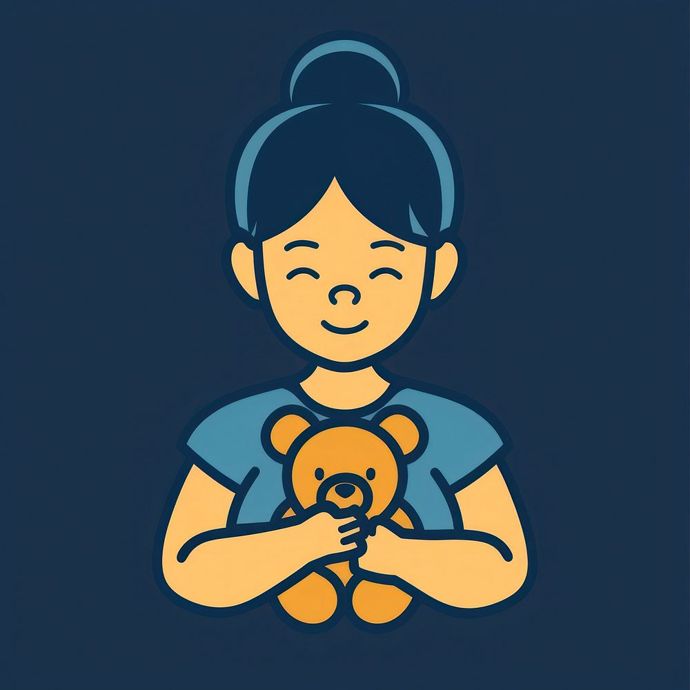 Logo of person holding teddy bear portrait cartoon photography.