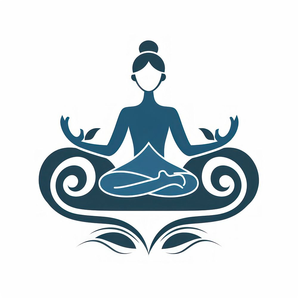 Logo of person holding yoga mat spirituality cross-legged flexibility.