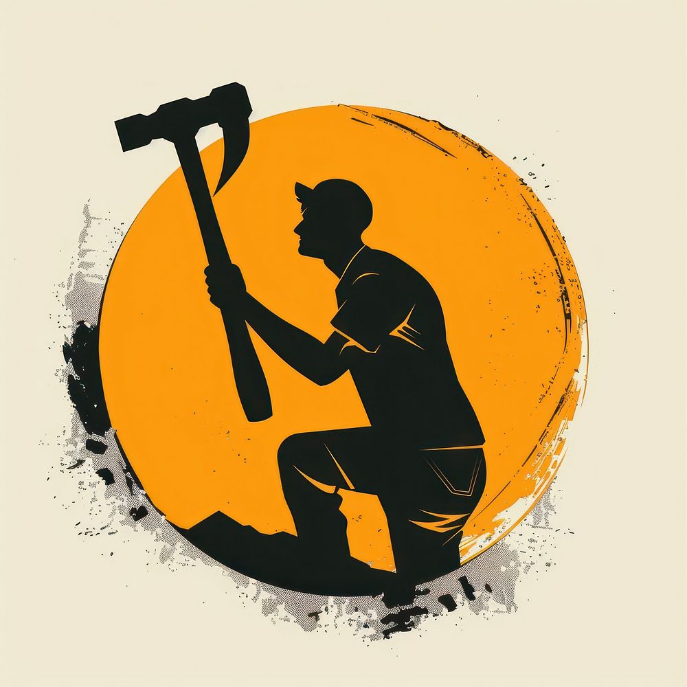 Logo of person holding hammer silhouette adult tool.
