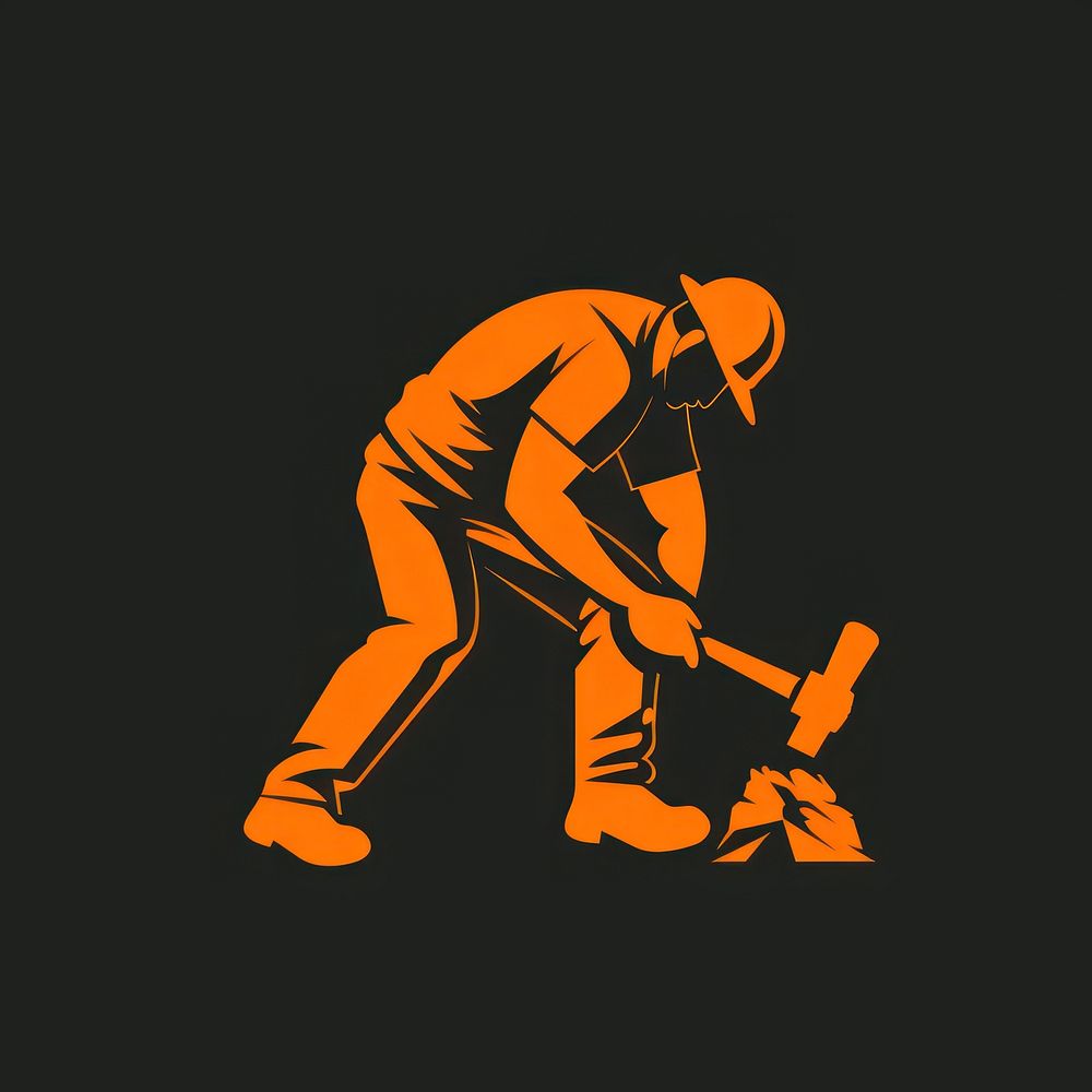 Logo of person holding hammer equipment crouching chainsaw.