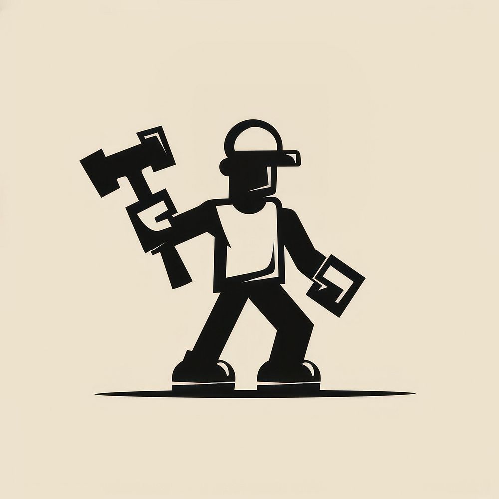 Logo of person holding hammer technology silhouette industry.