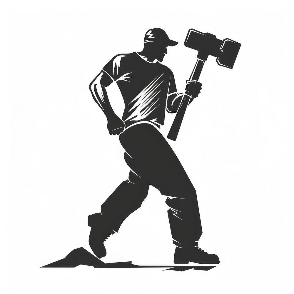 Logo of person holding hammer silhouette adult standing.