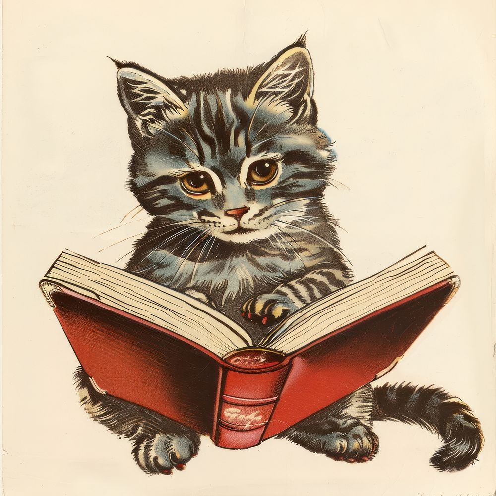 Vintage illustration of cat book publication mammal.