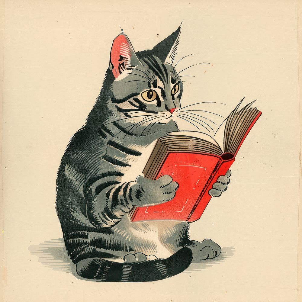 Vintage illustration of cat drawing animal mammal.
