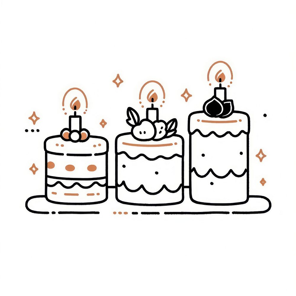 Cake party dessert doodle line.