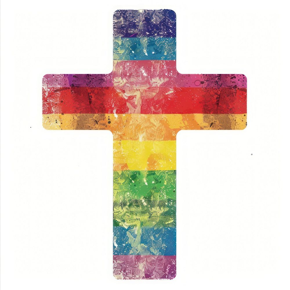 Rainbow with cross sign symbol font white background.