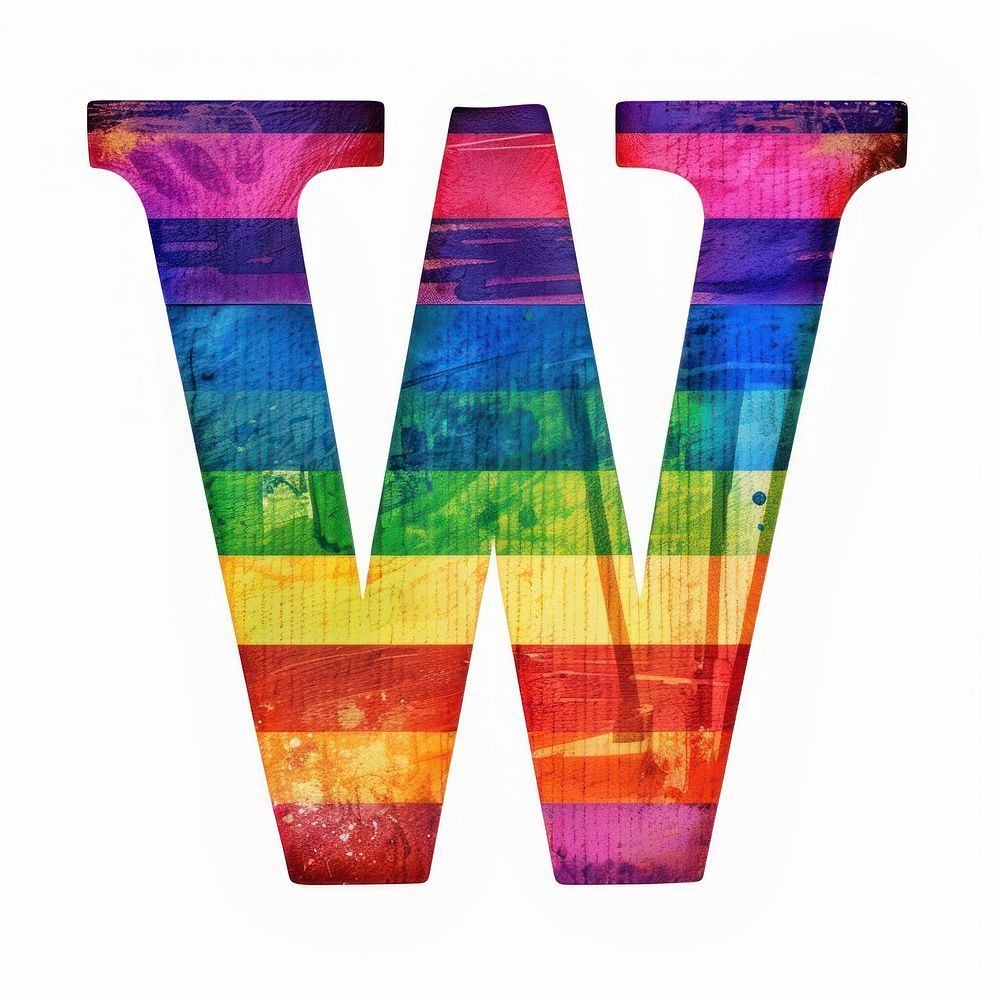 Rainbow with alphabet W pattern purple font.