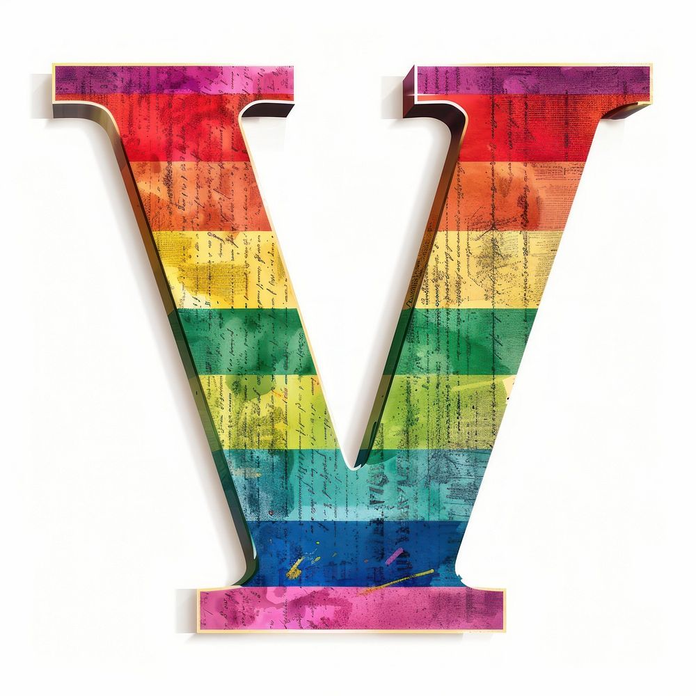 Rainbow with alphabet V pattern font text.