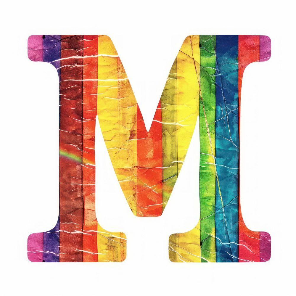 Rainbow with alphabet M symbol number text.