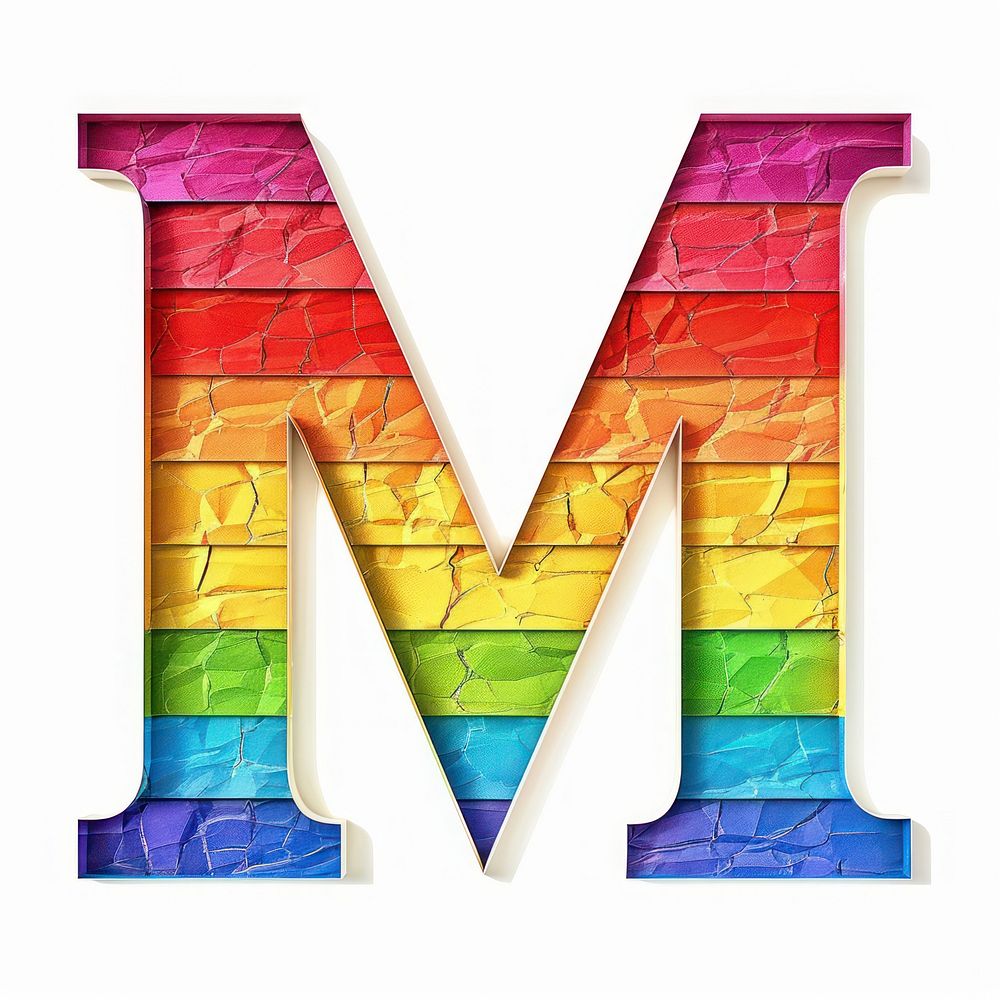 Rainbow with alphabet M paper symbol number.