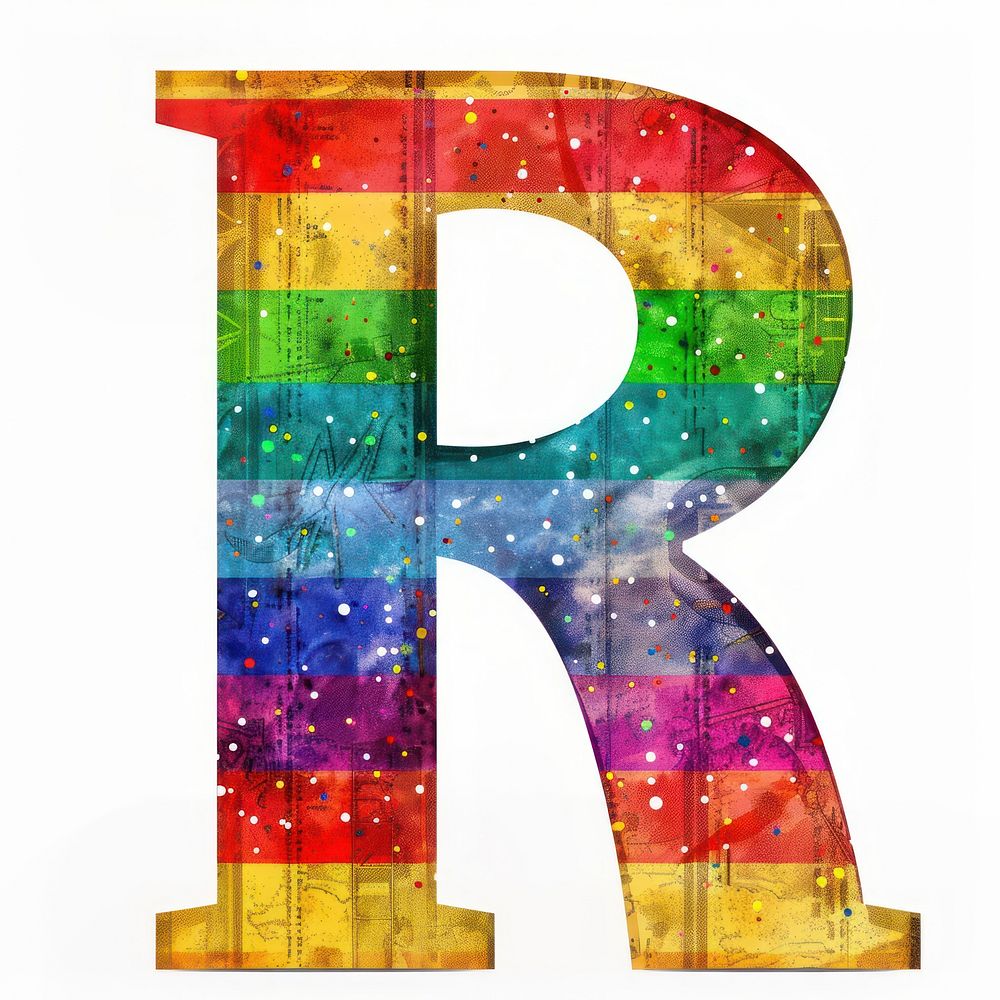 Rainbow with alphabet R font text white background.