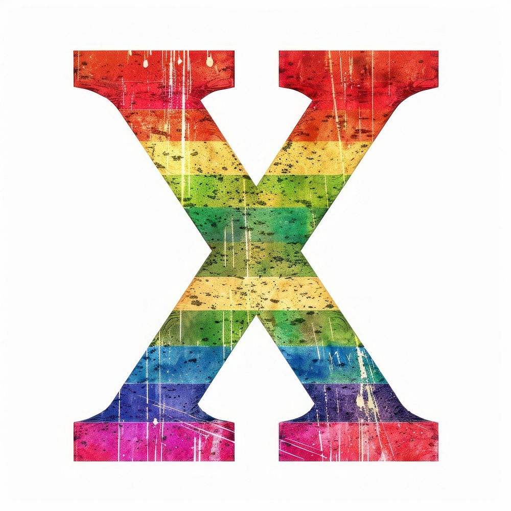 Rainbow with alphabet X pattern font art.