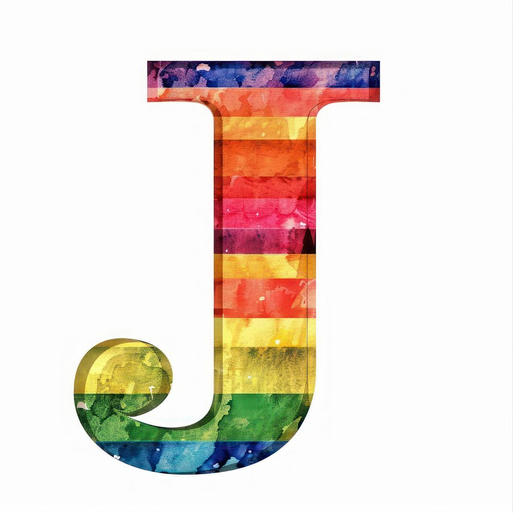 Rainbow with alphabet J font text white background.