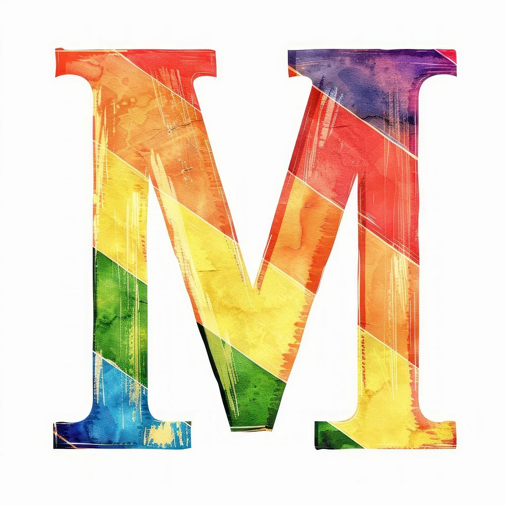 Rainbow with alphabet M pattern font white background.