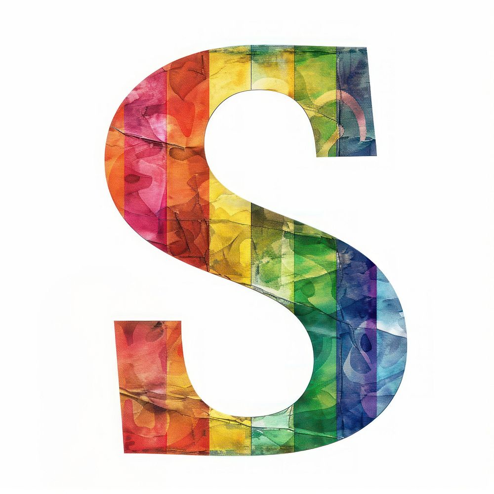 Rainbow with alphabet S pattern font white background.
