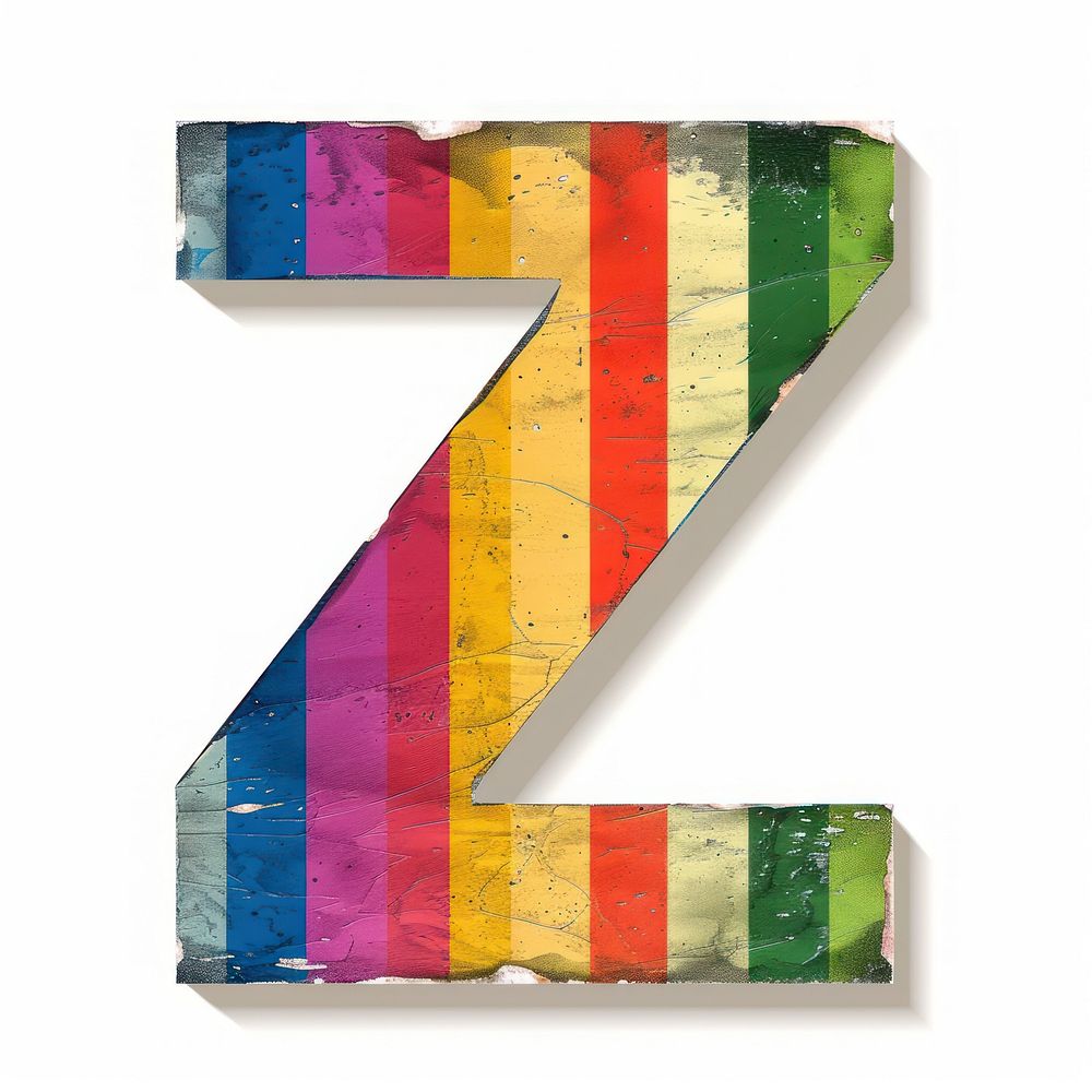 Rainbow with alphabet Z pattern font white background.