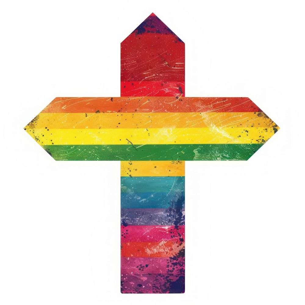 Rainbow with direction sign symbol cross font.