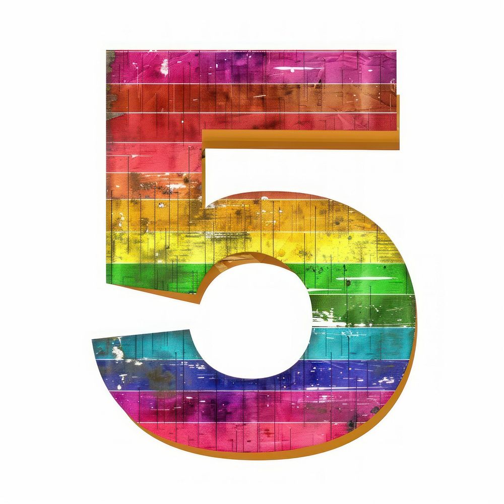 Rainbow with number 5 pattern font white background.