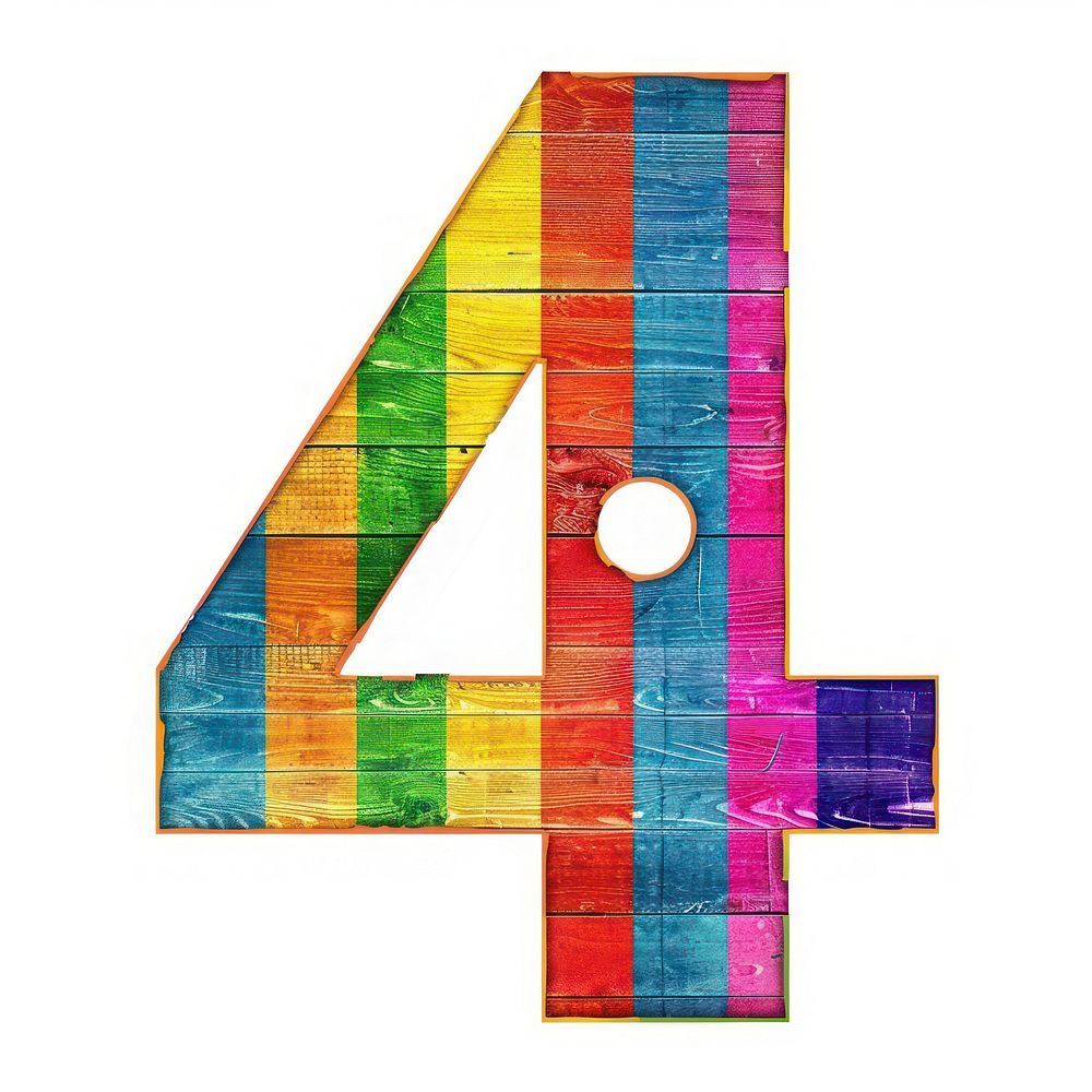 Rainbow with number 4 symbol purple text.