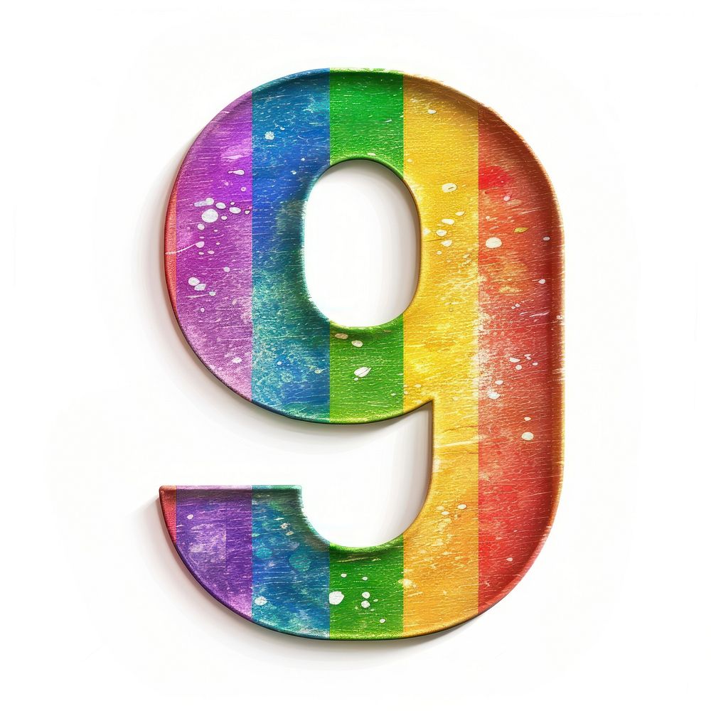 Rainbow with number 9 pattern font white background.