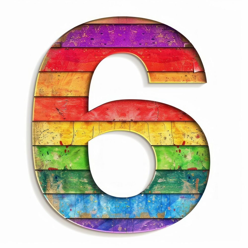 Rainbow with number 6 pattern font white background.