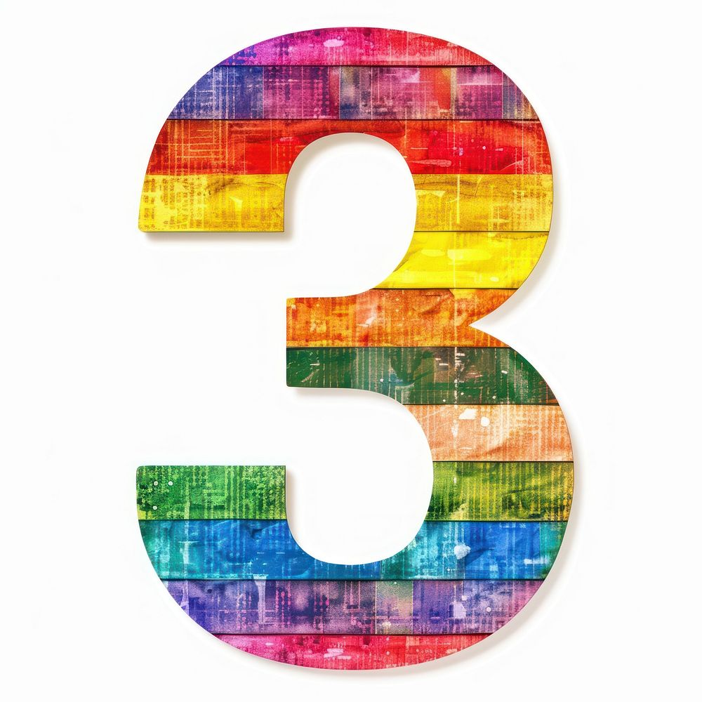 Rainbow with number 3 pattern font text.