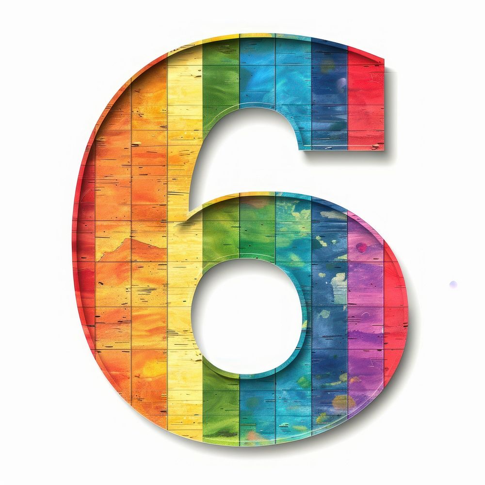 Rainbow with number 6 pattern font white background.