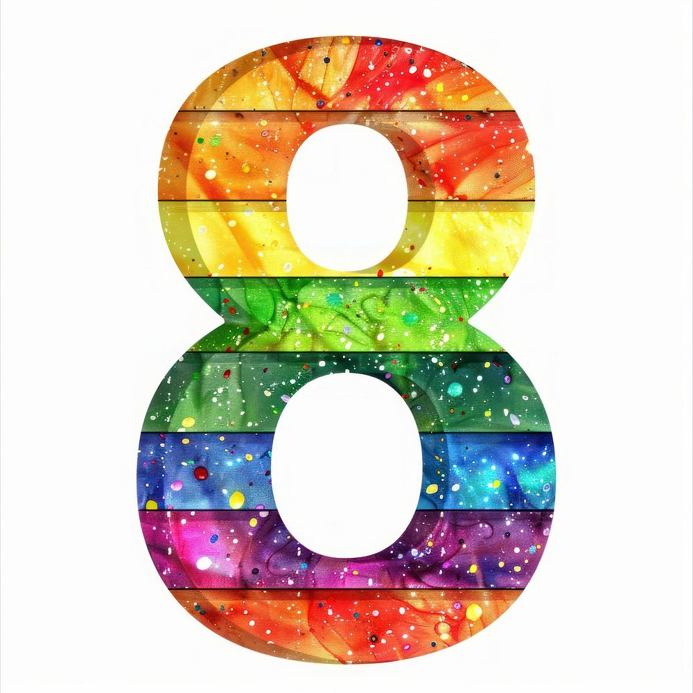 Rainbow with number 8 pattern font white background.