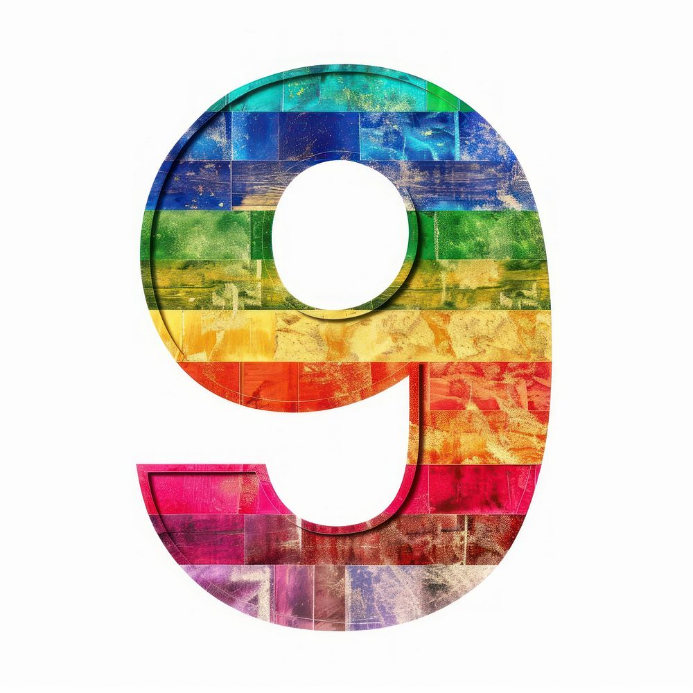 Rainbow with number 9 pattern font white background.