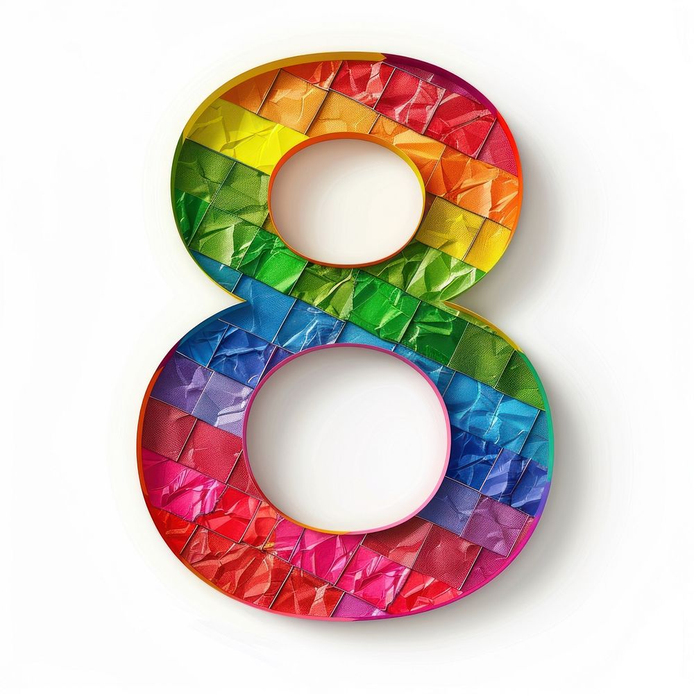 Rainbow with number 8 pattern paper font.