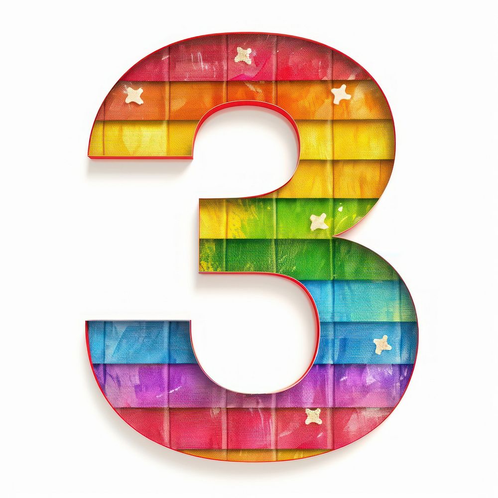 Rainbow with number 3 pattern font white background.