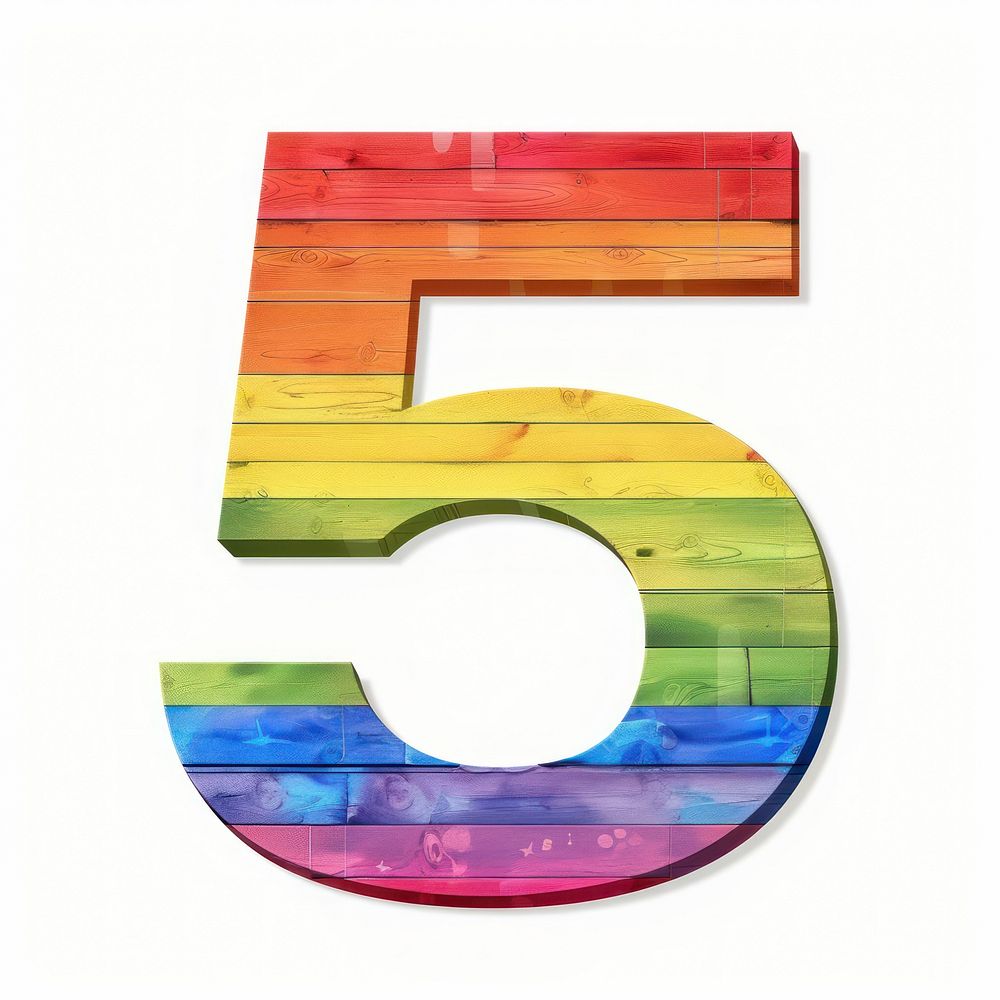 Rainbow with number 5 pattern font text.