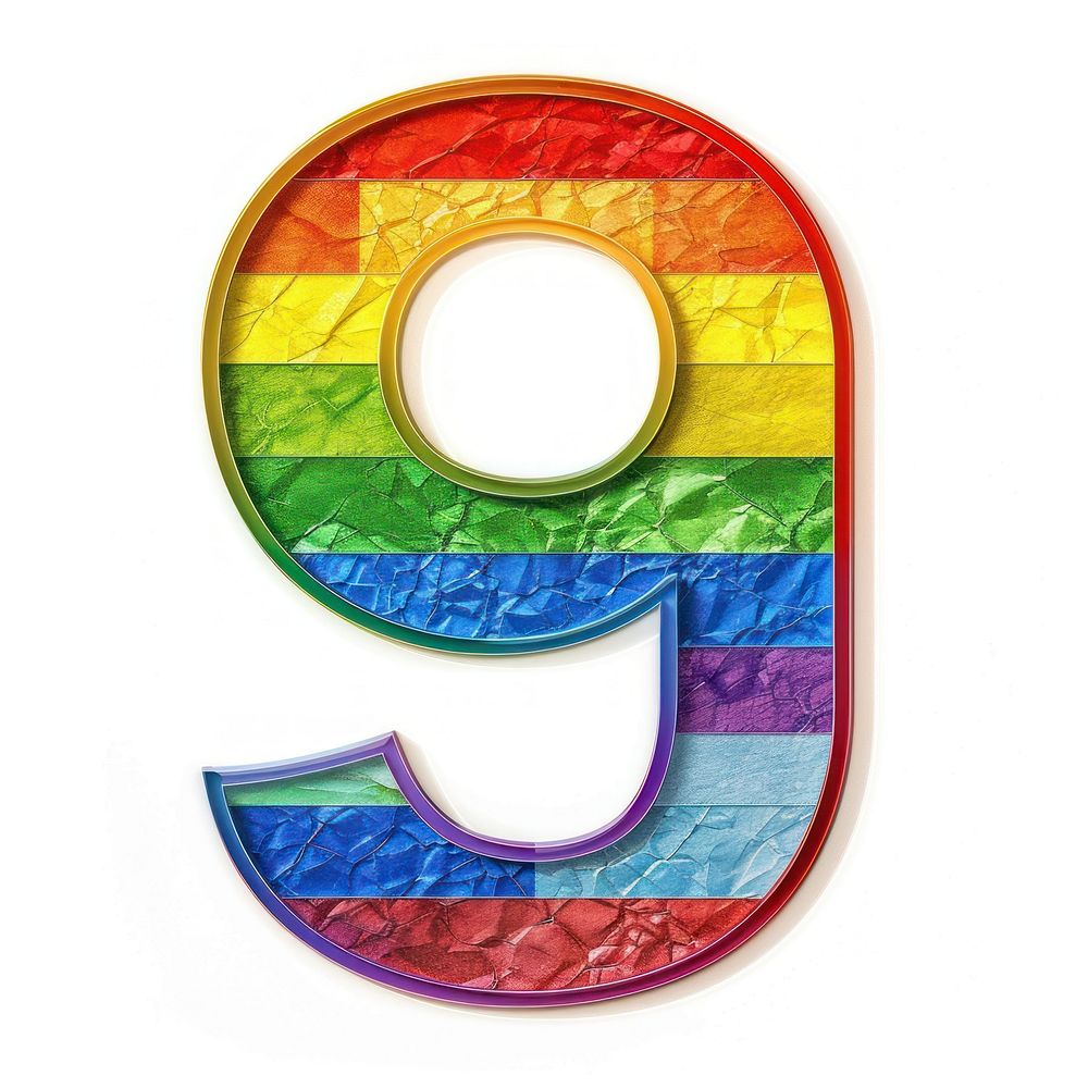 Rainbow with number 9 pattern font text.