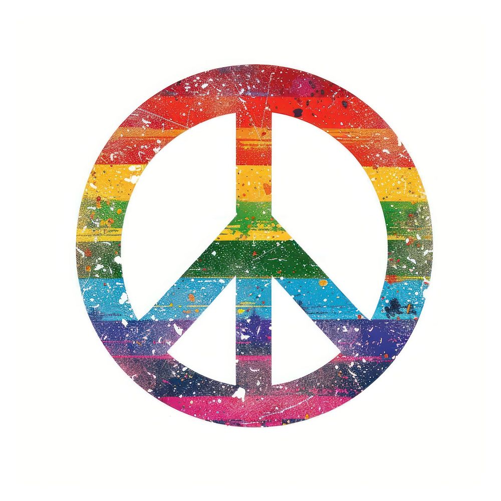 Rainbow with peaceful sign symbol font logo.