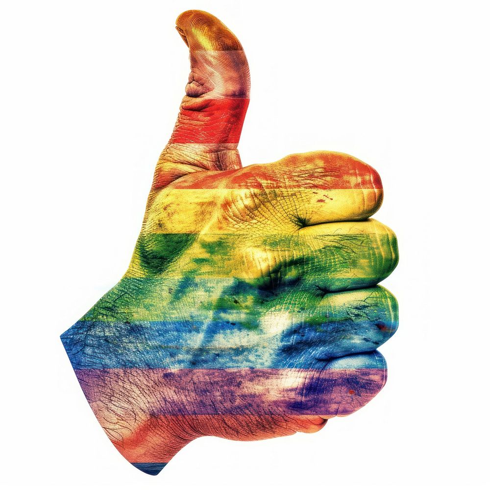 Rainbow with thumb-up sign pattern finger hand.