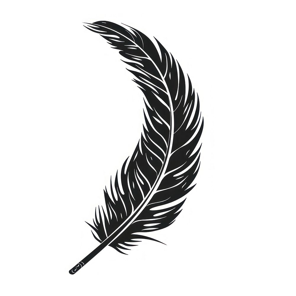 Vintage feather drawing logo white background.