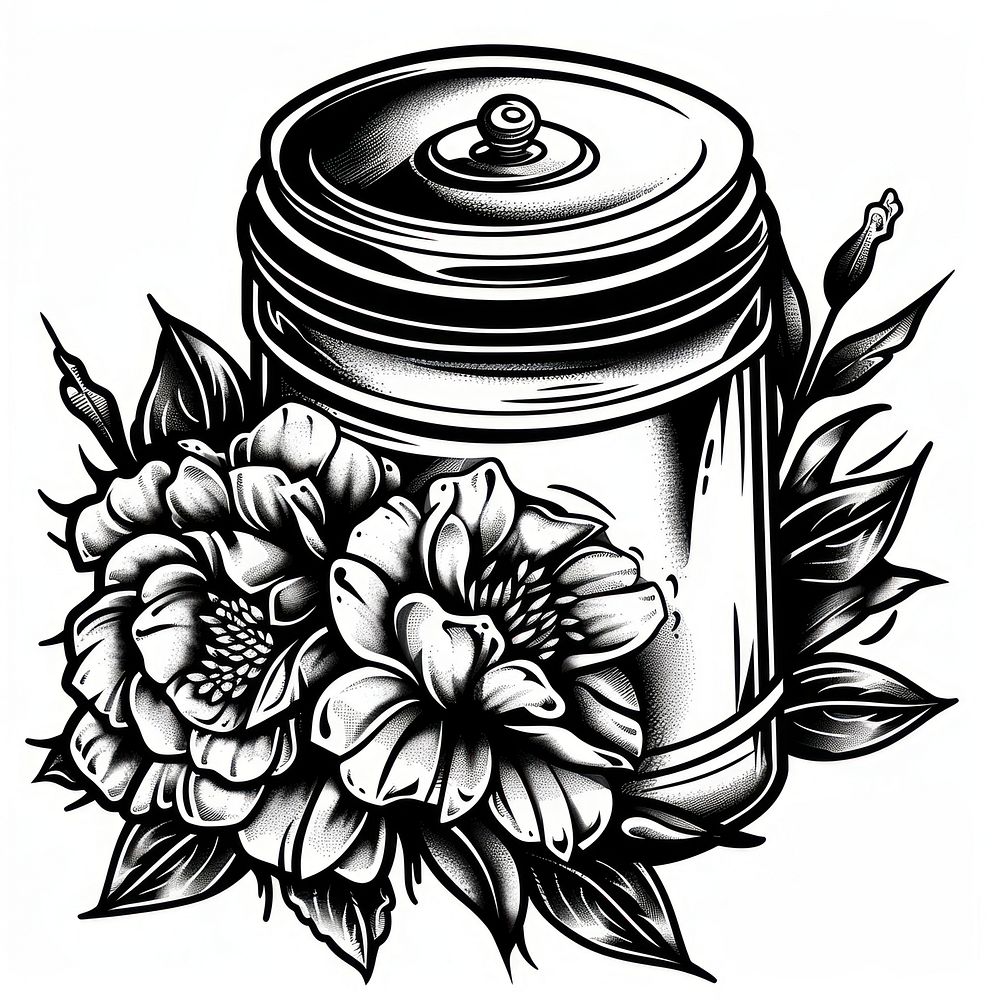 Tea tin drawing sketch white.