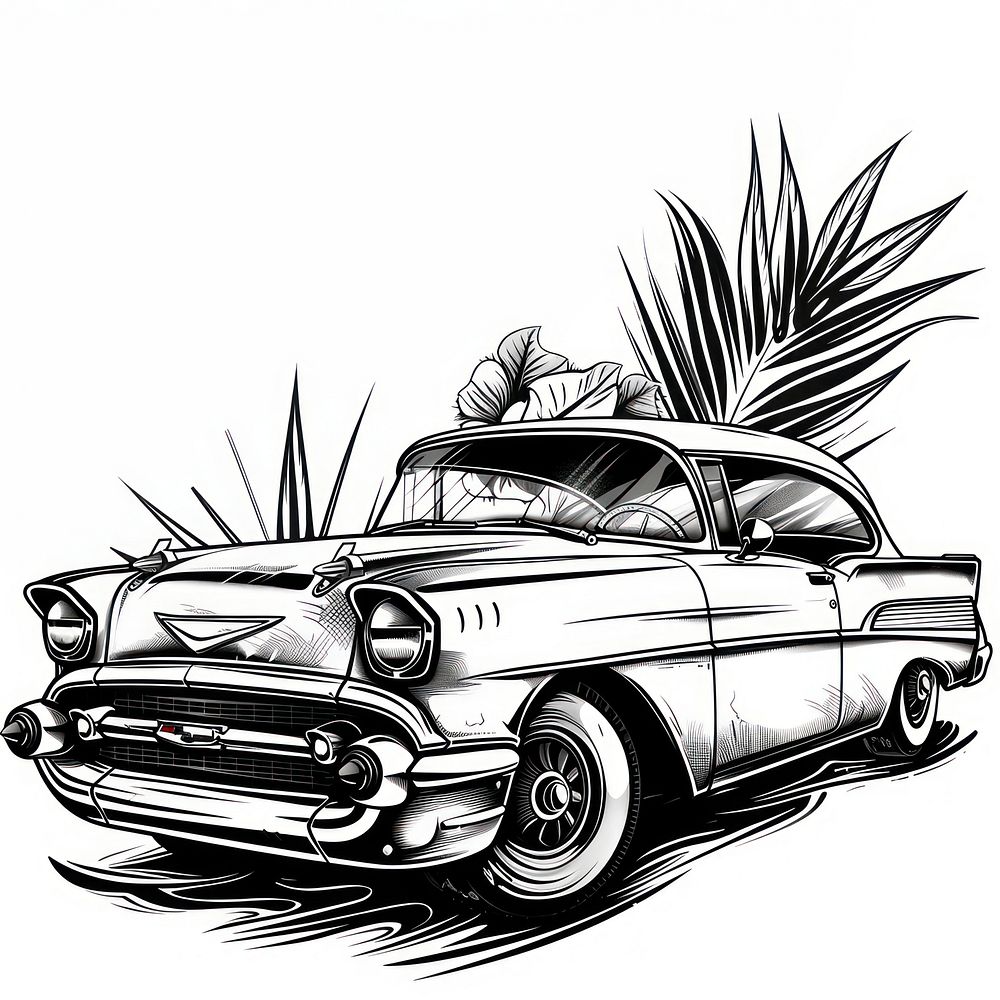 Havana smoking cicar drawing vehicle sketch.
