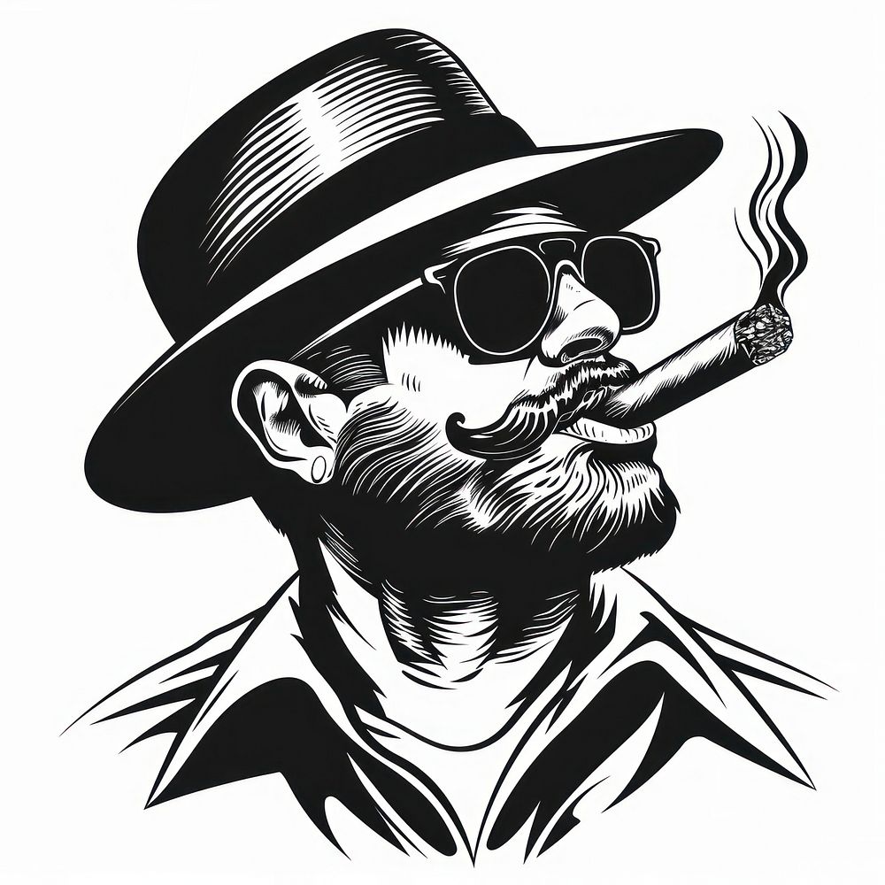 Havana smoking cigar drawing glasses sketch.