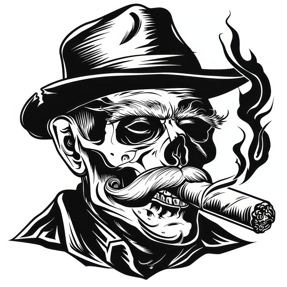 Havana smoking cigar drawing sketch black.