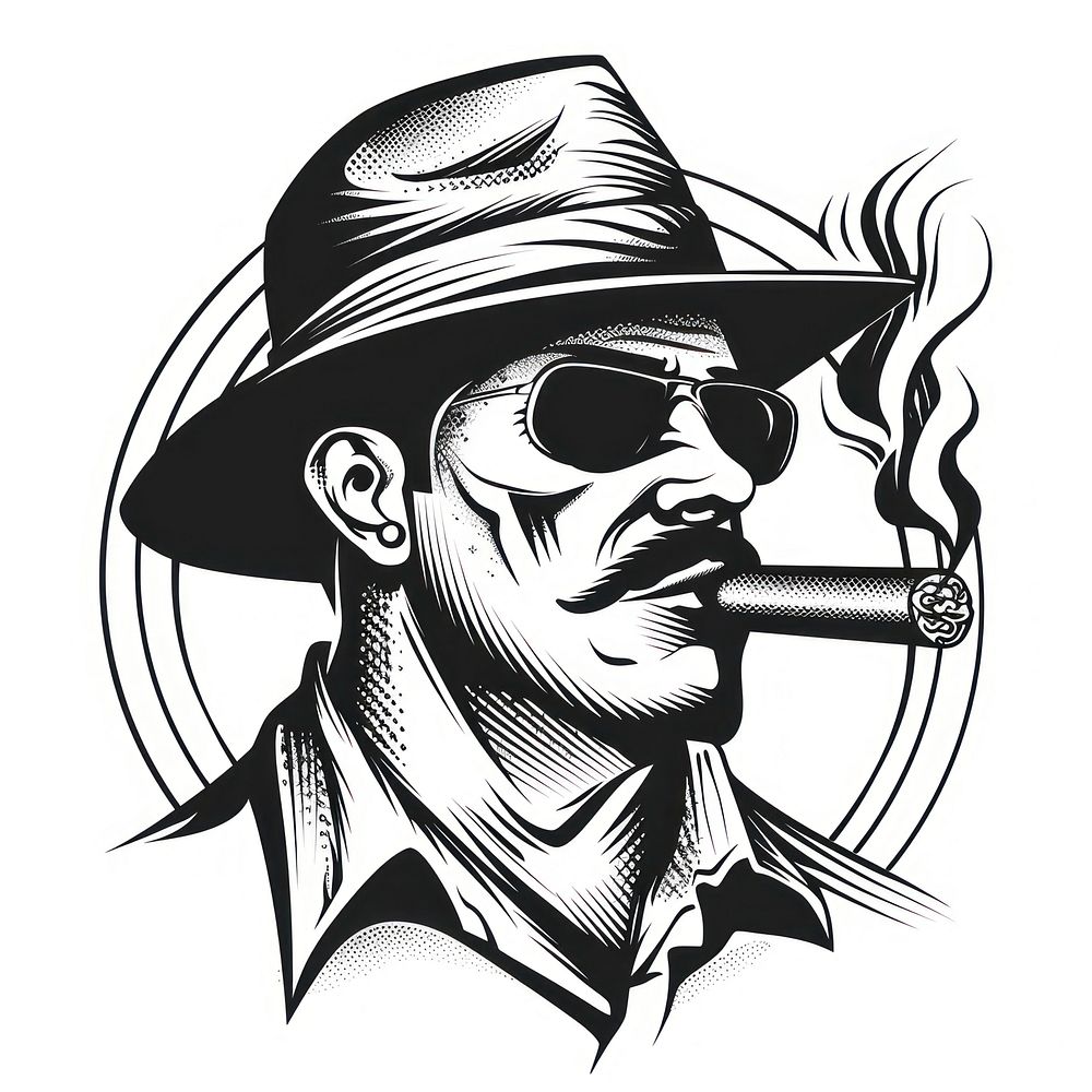 Havana smoking cigar drawing glasses sketch.