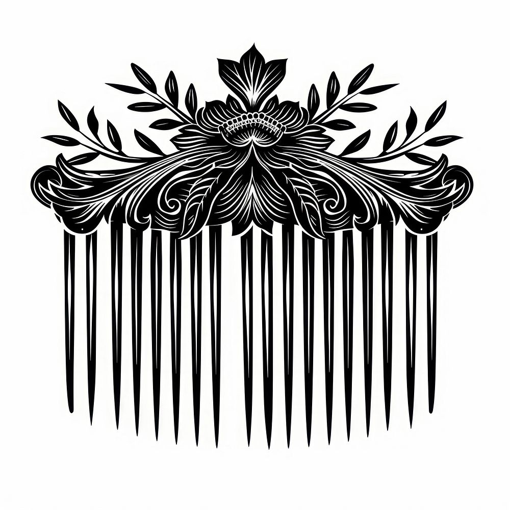 Hair comb drawing black white background.